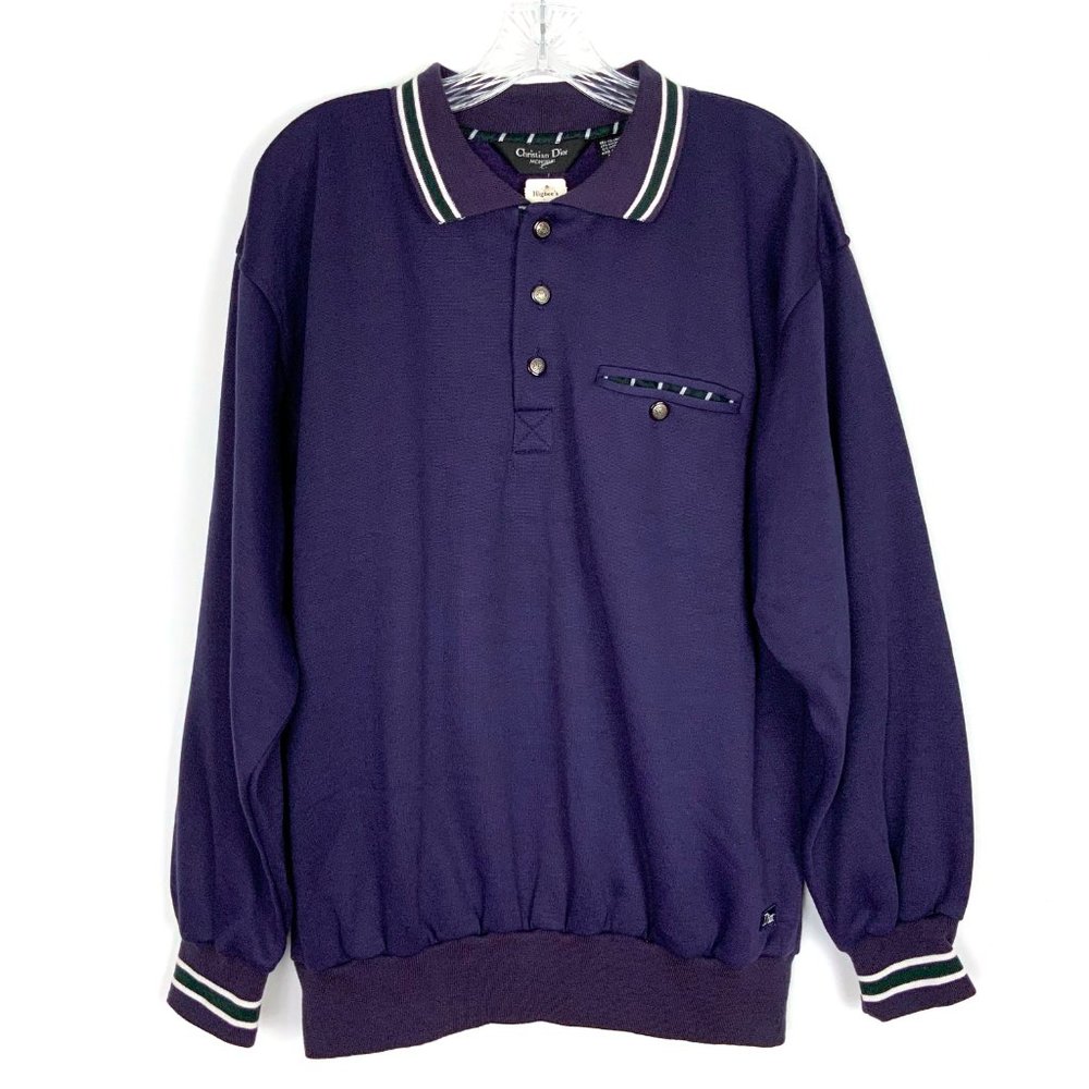 Vintage 90s Christian Dior Monsieur Quarter Button Navy Sporty Sweatshirt Sz L - Picture 4 of 16